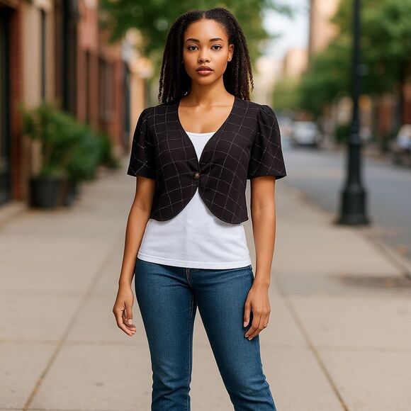 Love Tease Sweaters - Love Tease Black Bolero Cardigan Sweater Top with Silver Detail XL